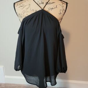 Papermoon black halter off the shoulder blouse